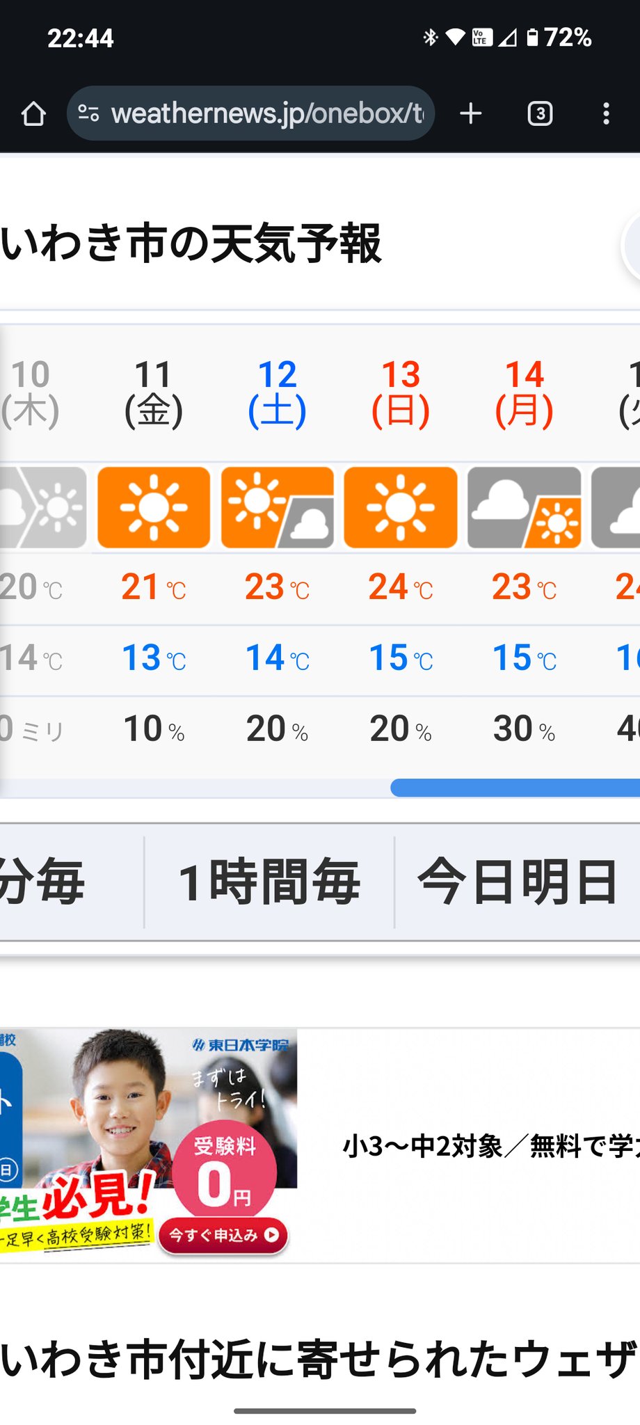 一番当たる】福島県いわき市の最新天気(1時間・今日明日・週間) - ウェザーニュース